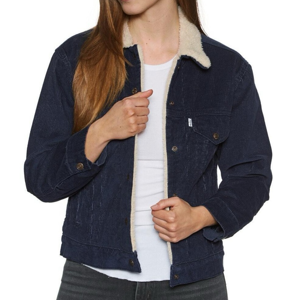 Levi’s‎ Sherpa deep blue Denim sherpa Jacket Women’s Size White Tag